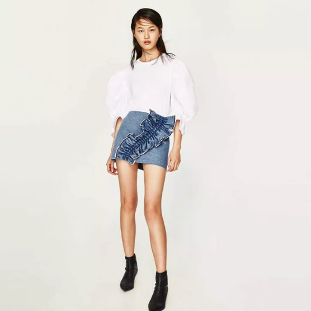 Zara ruffle denim mini skirt